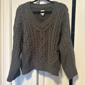 Anthropologie Dark Gray Cable Knit V-Neck Sweater